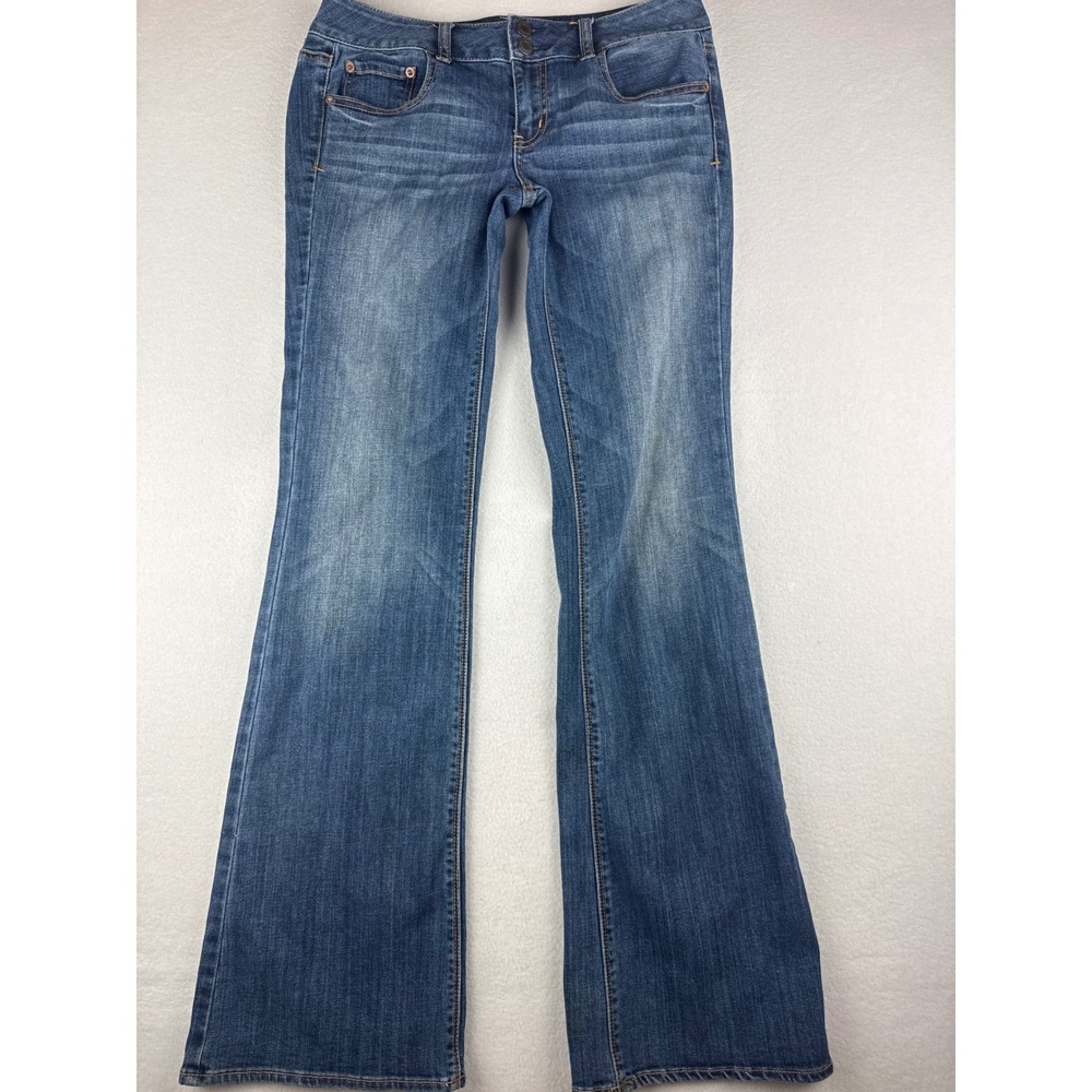 American Eagle Artist Flare Jeans Womens 8 Long Medium Wash Low Rise Stretch